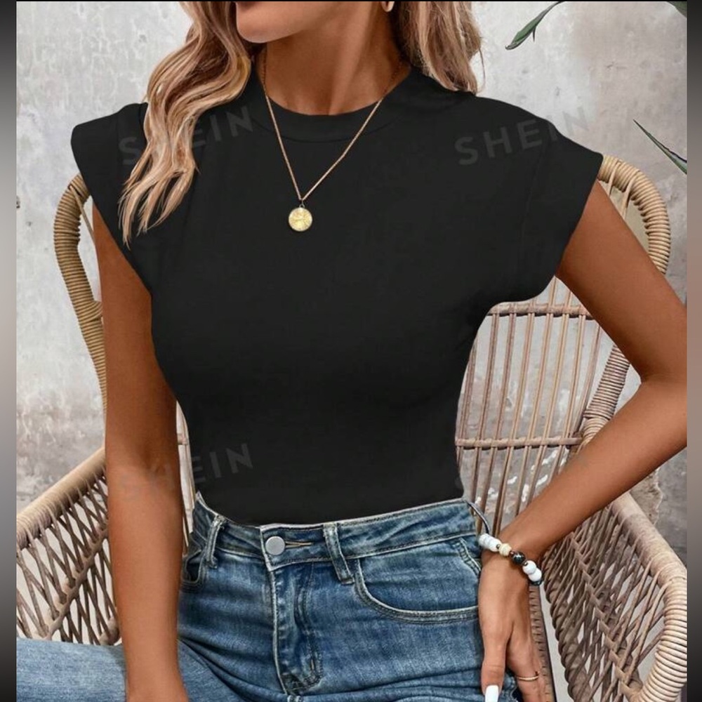 SHEIN LUNE Women Shoulder Padded Black Daily Bodysuit Size Large